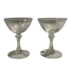 Art Deco Hand Cut Champagne Dessert Glasses Rose Design-A Pair